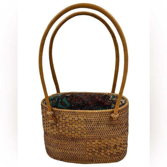 NWOT BALI BOHO Handmade Wick Mini Tote Bag Blue - Picture 3 of 9